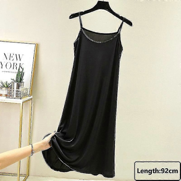 Sömlös hel underklänning under klänning dam sommar plus size ärmlös is silke underkjol underkjol sexig smal axelband nattlinne_h Black-92cm XL Weight(65-80kg)