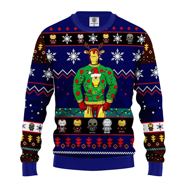 Iloista Joulua Ruma Collegepaita Iron Man -neule 3D-kuvioinen Vaatteet Toppi 2024 Uusi Rento Syksy Talvi Miehet Naiset Villapaita style 1 4XL