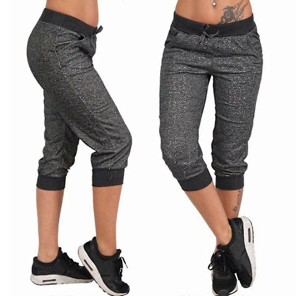 Dame Sommerbukser Yoga Snørebukser Mode Capri Bukser Afslappet Cropped Ben L Black