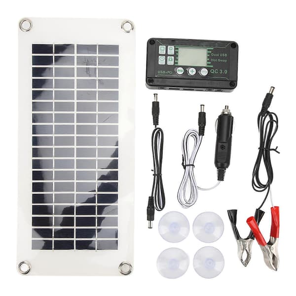 RV Solpanel Kit 30W Polysilikon PET Batteriladdare Panel med 50A Laddningsspänningsregulator för Stugor Båtar Marint