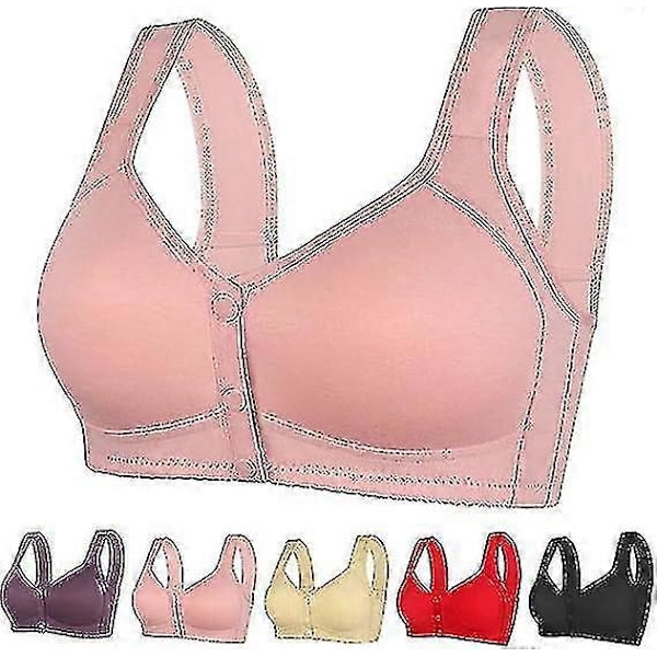 Daisy BH med frontlukning, Daisy BH til kvinder, BH'er med frontknapper uden bøjle, Push Up BH med høj støtte, Sports Push Up BH M Pink