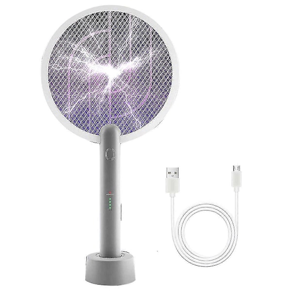 Elektrisk Fluesmekker Racket, 2 i 1 Smart Insektdreper med USB Oppladbar Base, Kraftig Myggdreper