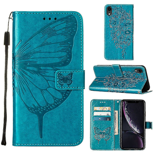 Etui til iPhone Xr 6.1\" Flip Etui Cover Premium Læder Prægning Magnetisk - BlåP2021122421