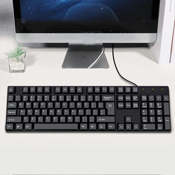 K1800 Trådbundet Tangentbord 104 Tangenter Fullstor Ergonomiskt Tyst USB Kontor Dator PC Tangentbord för Windows för Mac för OS