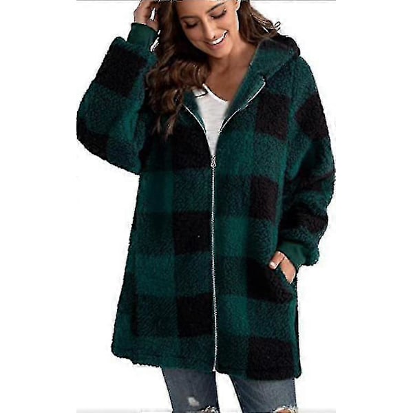 Hooded Jacka Rutig Öppen Fram Hoodie Bekväm & Casual Dam green L