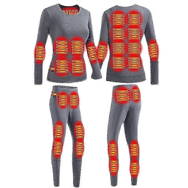 Vinter Termisk Uppvärmd Jacka 28 Områden Vandringströjor Skidset Uppvärmda Kläder Uppvärmt Underställ Women Grey Set 4XL