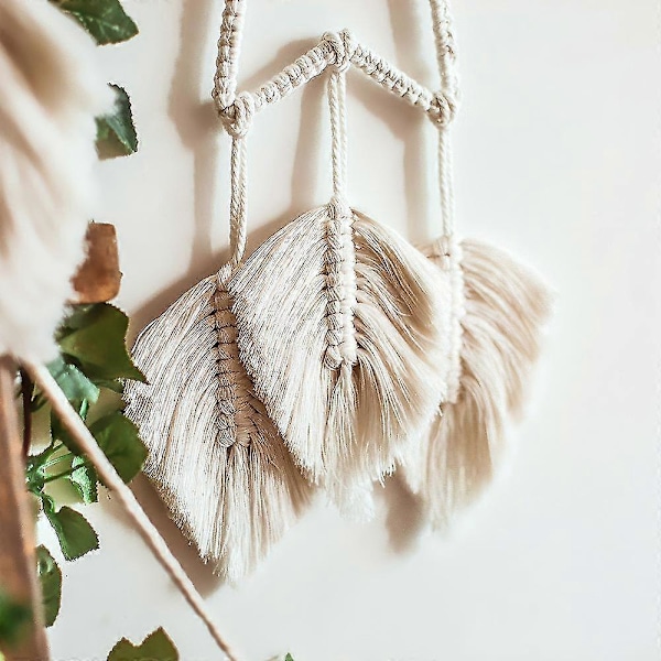 2 st Makramé Väggbonad Fjäder Boho Chic Handgjord Vävd Löv Tofsar Dekoration Bohemisk Lägenhet
