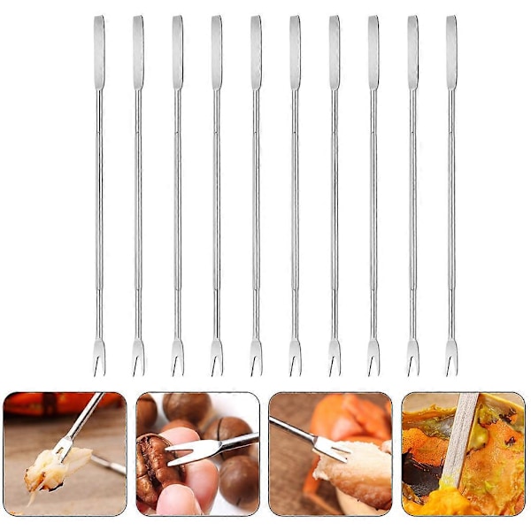 1 Sæt 10 Stk. Rustfrit Stål Seafood Gafler Multipurpose Nøddeplukkere (Sølv)