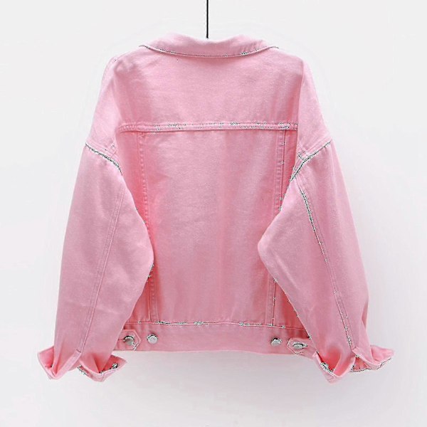 Naisten kevät- ja syystakit Lämpimät yksiväriset pitkähihaiset denimtakit päällystakit Pink M