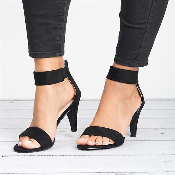 Kvinnor One Strap Party Sandaler Sommar Mid Low Kitten Heel Ankel Strap Skor Black EU 38