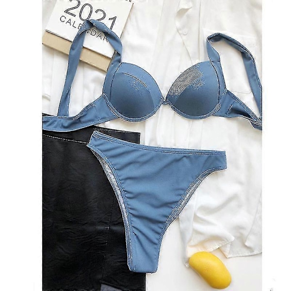 Dame Bikini Badedragter Cover Up Trekant Bikini Sæt Sexet Strand Badetøj Todelt Badedragt Ensfarvet DARK BLUE M