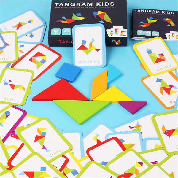 Tangram- set i trä med 60 mönsterkort för barn Pedagogiska inlärningsleksakspresenter
