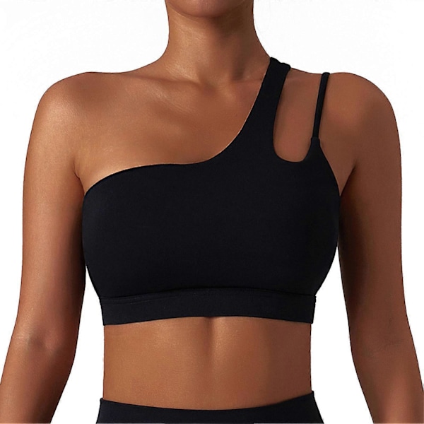 Skrå En Skulder BH Silkeagtig Åndbar BH Åndbar Pasform Fitness BH Black L