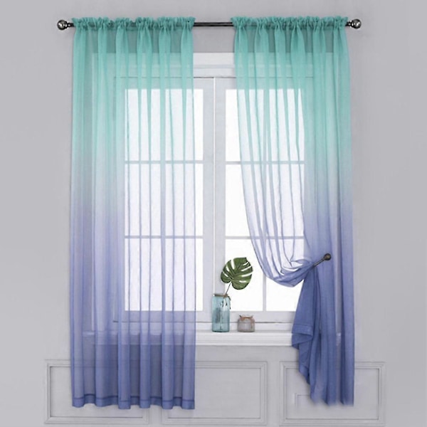 2 Paneler Skira Ombre Gardiner 132 x 213 cm Gradientgardiner Halvskira Voilegardiner Stångficka B