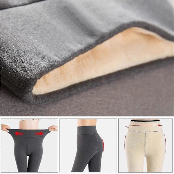 Vintervarme fleeceforede leggings for kvinner - Tykke tights termobukser termoleggings lagdelt undertøy varm-svart-2xl Gray M