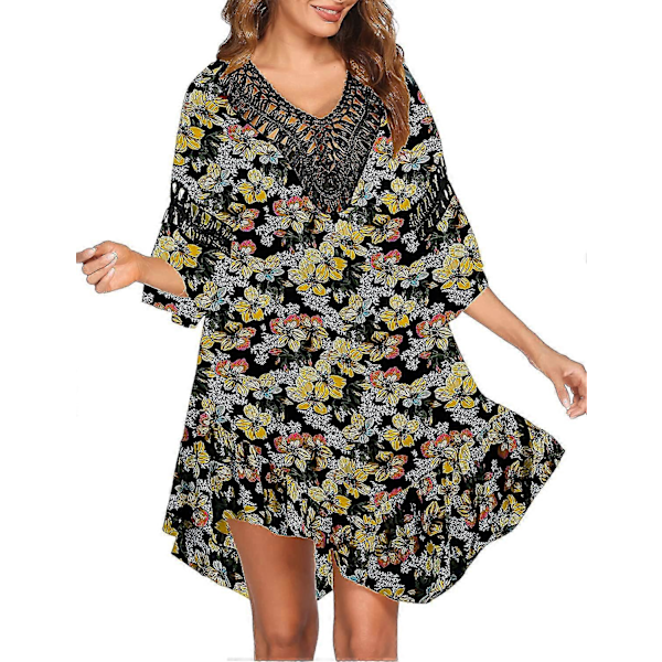Badedragt Cover Up Dame Badedragt Kjole Plus Size Sexet Bikini Strand Tunika Top Sommer B pat7 L