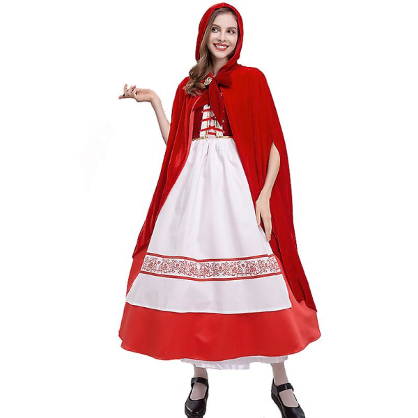 Carnival Halloween Rödluva För Kvinna Kostym Deluxe lång mantel Spooktacular Outfit Cosplay Fancy Party Dress White S