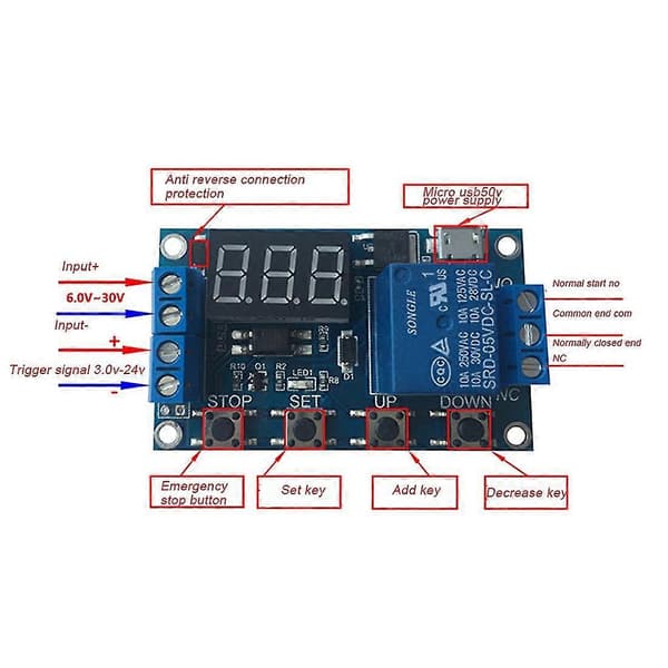 2 stk. 6-30v -usb 5v LED-display Automat R Av S Rela