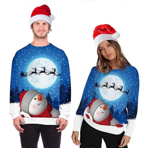 Unisex Jultröja för Män Kvinnor Pullover Tröja Rundhals Långärmad Topp M