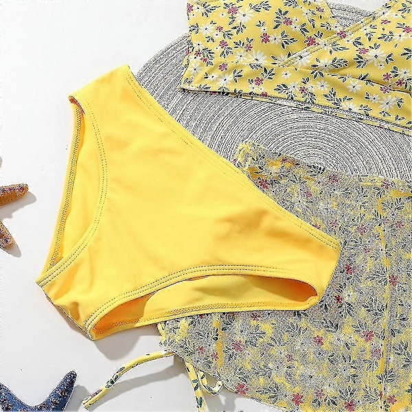 Sommar Tankini Set för Små Flickor, 3 Delar/set, Strand Surf Badkläder 8-12 År, Vadderad Bikini Baddräkt Set för Barn yellow 130