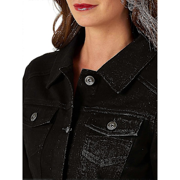 Naisten joustava denim-takki, farkkutakki, napitettava denim-takki Black 2XL
