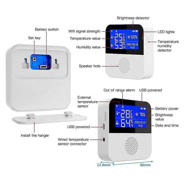 Wi-fi Temperatur Hygrometer Sensor Med Probe, Rom Termometer Fuktighetssensor, Smart Kontroll Hea