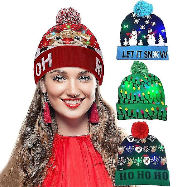 Nyttår LED Strikket Julehatter Lue Lys Opp Lysende Varm Hatt For Barn Voksne Nyttår Juledekorasjon Lue style 1