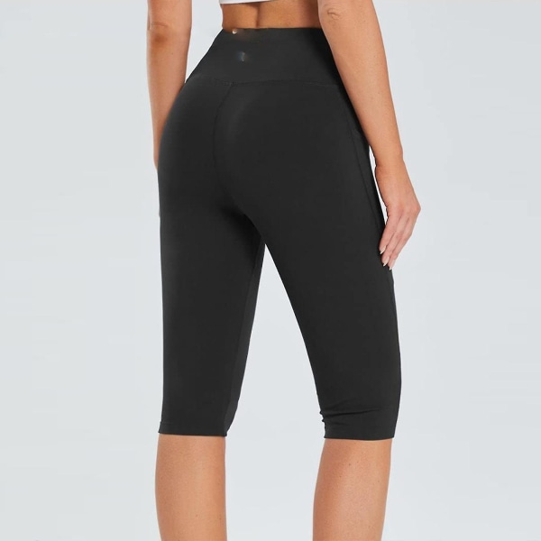 Tflycq Knälånga Leggings för kvinnor med hög midja Yogaträning Träning Capris för casual sommar med fickor Black L