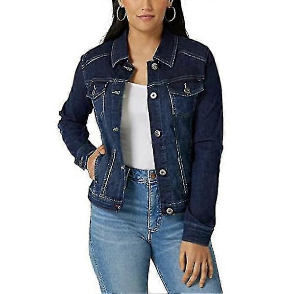 Stretch Jeansjacka för Dam, Jeansjacka, Jeansjacka med Knappar Dark blue XL