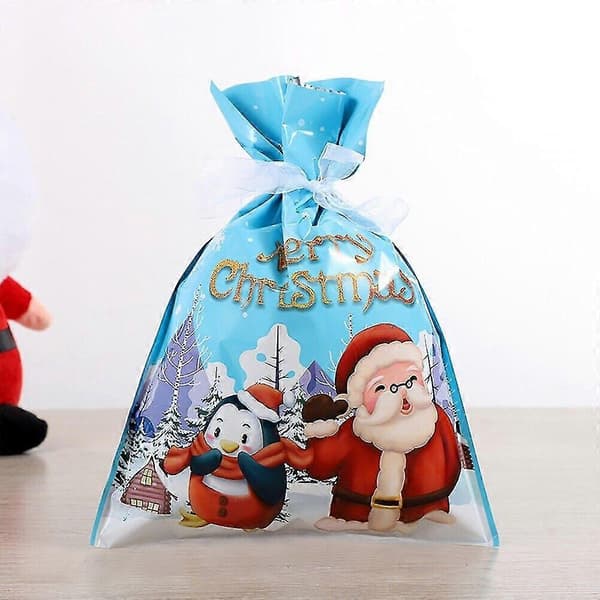 10 st julpåsar återanvändbara stora julklappspåsar dragsko presentpåse Blue 24*32cm