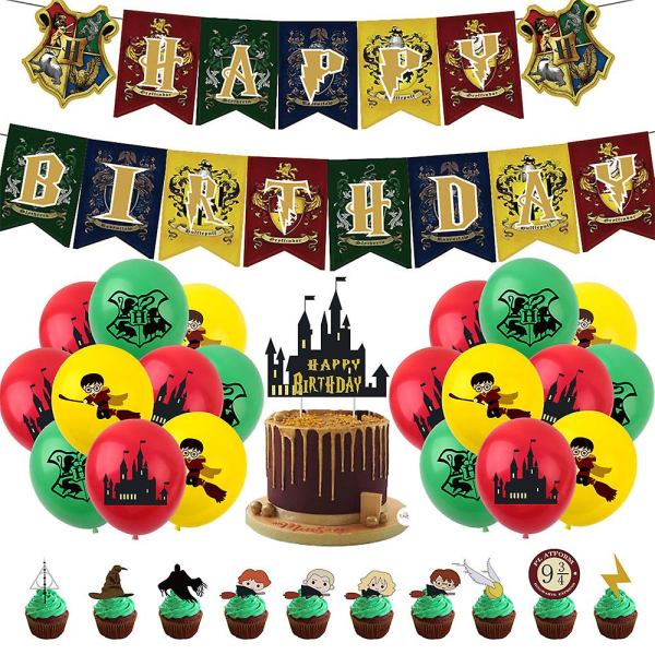 Harry Potter Magic Wizard Tema Festtillbehör Dekoration Set Banner, Ballonger Kit, Cake Cupcake Toppers