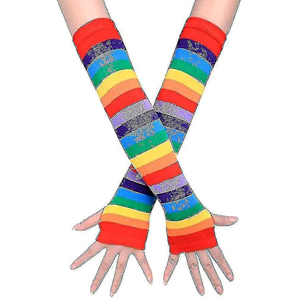 Over Knee Regnbue Lårhøje Strømper Handsker Sæt Cosplay Tilbehør Arm Benvarmer