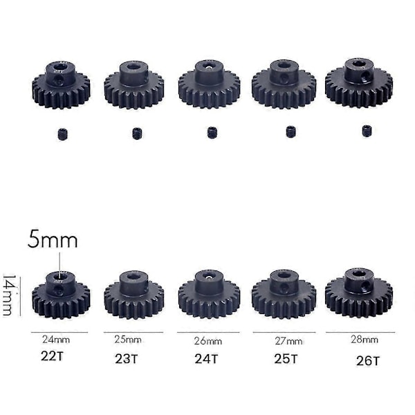 M1 5mm 19t Sort Stål Metal Pinion Motor Til 1/10 Rc Modelbil