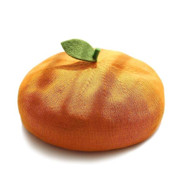 Kevät- ja syysnaisten käsintehty baretti söpö punainen taiteilijalakki Orange