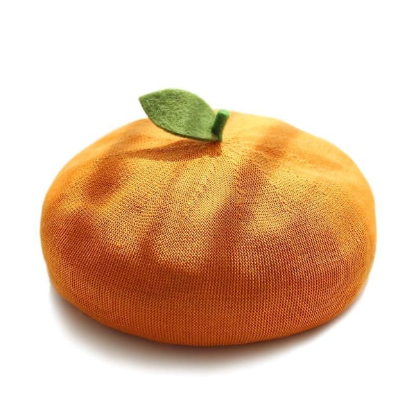 Vår og høst Håndlaget Beret til Dame Søt Rød Malerhatt Orange