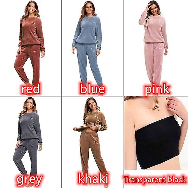 Winter Warm Pyjamas Plus Fleece Top Byxor Rund Neck Mjuk Pyjamas Set Khaki XL