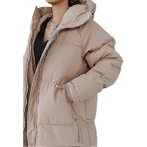 Naisten pitkä tikattu takki, hupullinen pitkähihainen puffer-takki s202412121443 Khaki XL