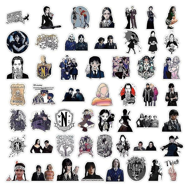 100 kpl/setti Wednesday Addams -tarroja Perhe Sisustus Tarrat Kannettavalle Tietokoneelle Matkatavaroille Moottoripyörälle Puhelimelle Rullalaudalle Lasten Lahjat