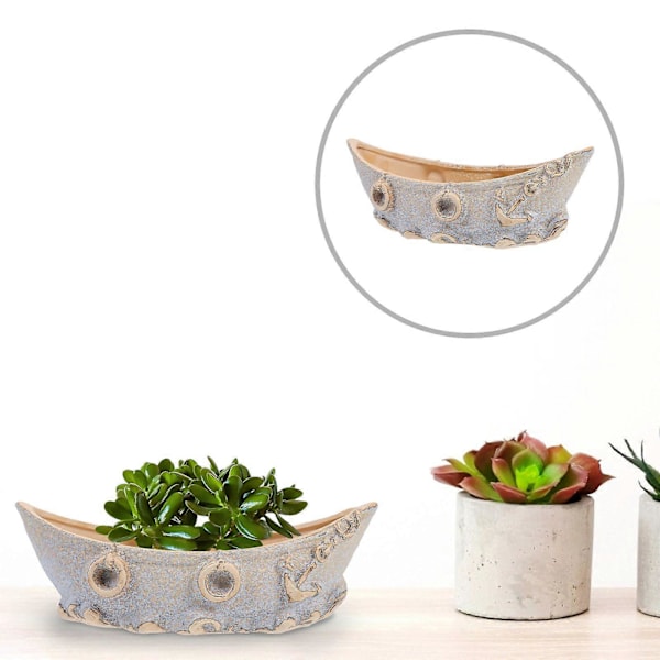 1st Båtmodellering Blomkruka Vintage Keramisk Växtkruka Hem Planter Slumpmässig Färg
