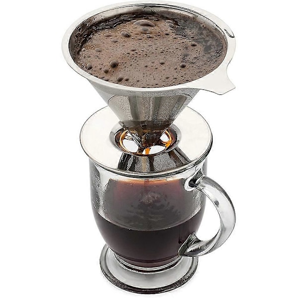 Gjenbrukbar 304 Kaffefilterholder i Rustfritt Stål Hell Over Kaffedrypper Mesh Kaffe Te Filter