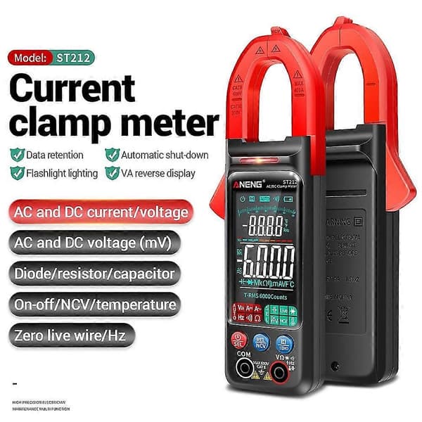 Aneng St212 Digital Clamp Meter 400a Strøm True Smart Tang Amperemeter 6000 Multimeter Dc Ac Ncv Tes