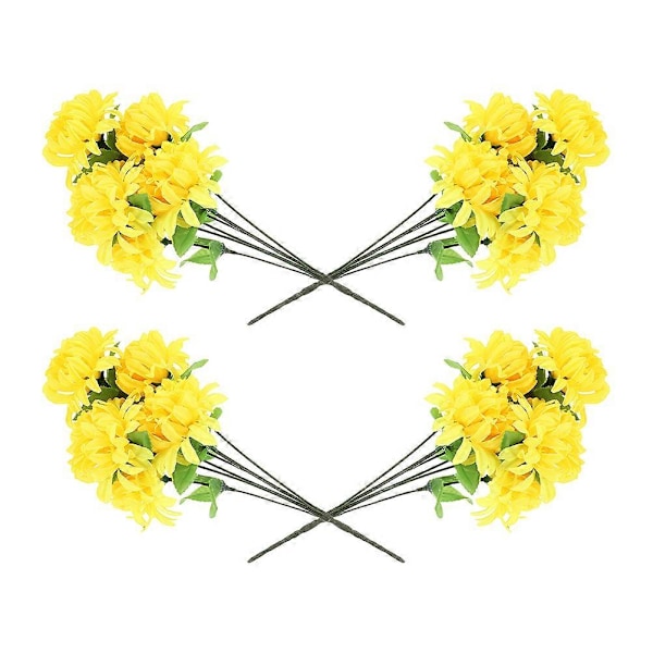 4-pack Konstgjorda Blommor Höst Falska Krysantemum Blommor Stjälkar Faux Kyrkogårdsblommor