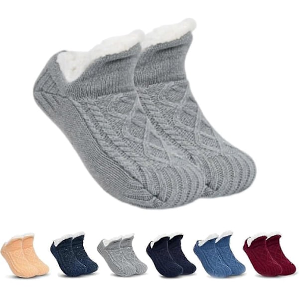 Inomhus halkfria termiska strumpor, fleecesox - Fleecefodrade halkfria termiska toffelstrumpor, v-formade fluffiga toffelstrumpor Grey S