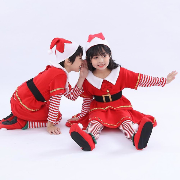 Barn Barn Jul Cosplay Jultomte Kostym Baby Xmas Outfit 5 st Set Klänning/byxor+toppar+hatt+ cover+bälte för pojkar flickor Girl 120