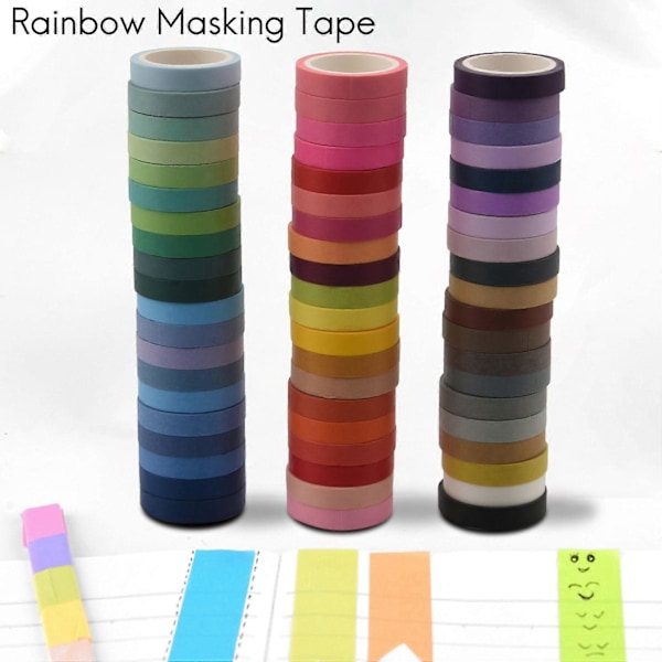60 stk./sæt Basis Ensfarvet Washi Tape Regnbue Maskeringstape Dekorativ Klæbende Tape Sticker Scrapb