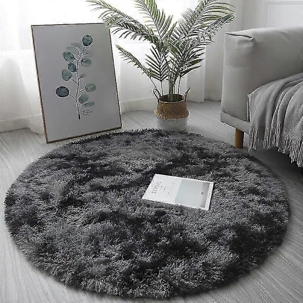 Plys Rundt Tæppe Bløde Hvide Tæpper til Stue Blød Boligindretning Soveværelse Børneværelse Dekoration Salon Tykt Luv Tæppe Dark Gray 100x100cm