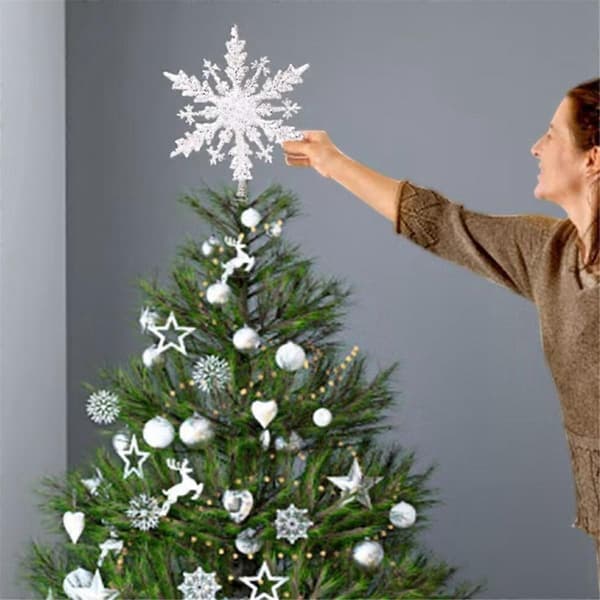 Glittrande Stjärnor Julgran Snöflinga Ornament Silver