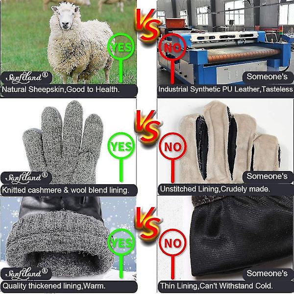Læderhandsker til mænd. Sorte køre-/arbejdshandsker med touchscreen i lammeskind og cashmere til vinter