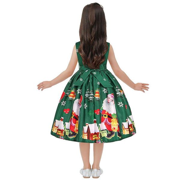 Jul Barn Flickor Ärmlös A-linje klänning Print Bowknot Swing Skater Klänningar Kvällsjulfest Balklänning Kostym Green 6-7 Years