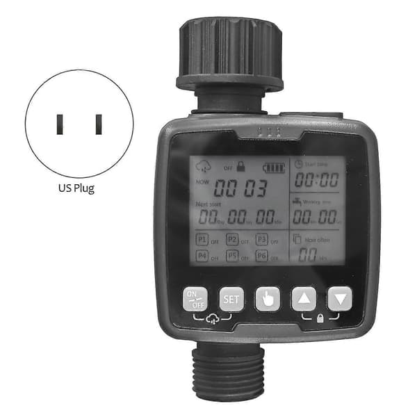 Automatisk vandtimer, vandspreder-timer, til udendørs vandhane, drypvanding, græsplæne (grå, US vandhane)